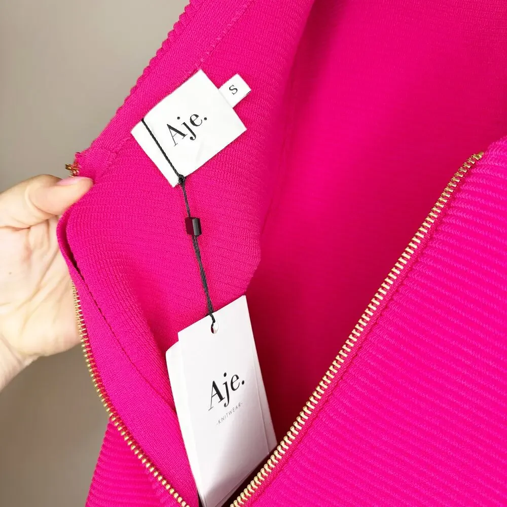 Aje Rushes Raffia Pink Ribbed Midi Dress Small NWT - Picture 5 of 10